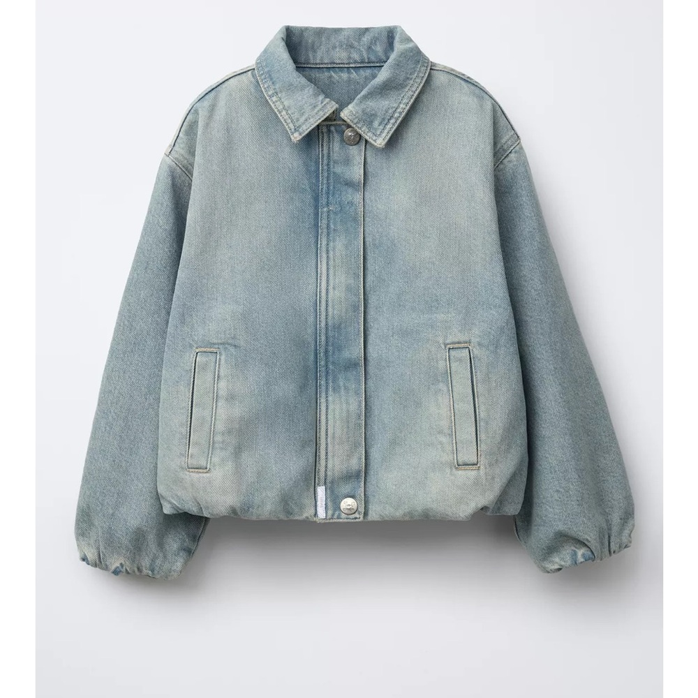 ISO‼️ ‼️ZARA WORN EFFECT DENIM BOMBER JACKET CLOSED